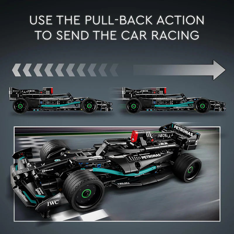 Race car toy with pull-back action